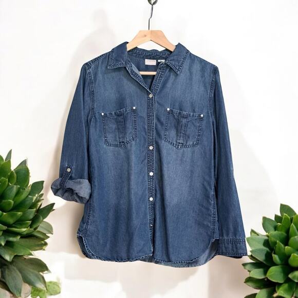 Chico's Chambray Denim shirt in size 0 - Picture 1 of 6
